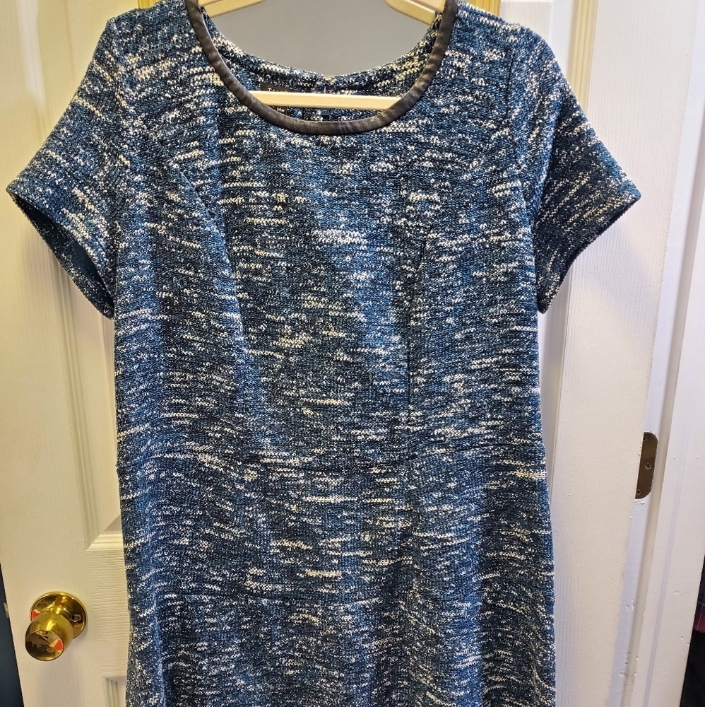 Fit & flare knit Talbott dress w/faux leather trim